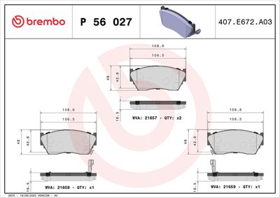 Bremžu uzliku kompl., Disku bremzes BREMBO P 56 027