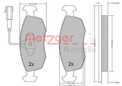 Комплект тормозных колодок, дисковый тормоз METZGER 1170202
