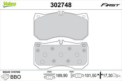 Bremžu uzliku kompl., Disku bremzes VALEO 302748