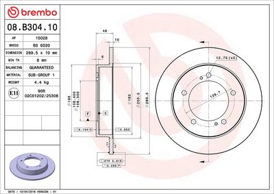 Тормозной диск BREMBO 08.B304.10