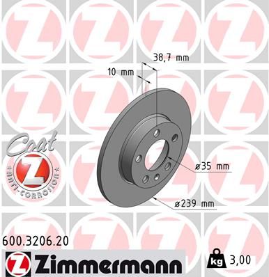 Тормозной диск ZIMMERMANN 600.3206.20