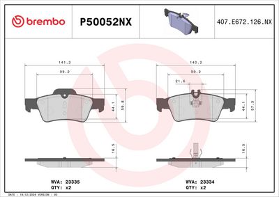 Bremžu uzliku kompl., Disku bremzes BREMBO P 50 052NX