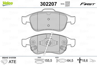 Bremžu uzliku kompl., Disku bremzes VALEO 302207