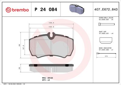 Комплект тормозных колодок, дисковый тормоз BREMBO P 24 084
