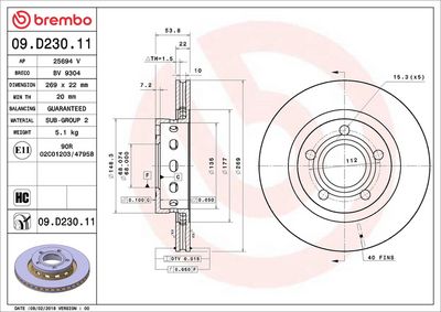Тормозной диск BREMBO 09.D230.11