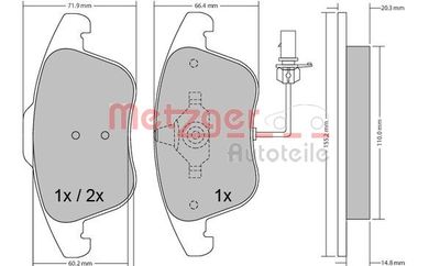 Bremžu uzliku kompl., Disku bremzes METZGER 1170156