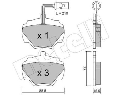Bremžu uzliku kompl., Disku bremzes METELLI 22-0353-1