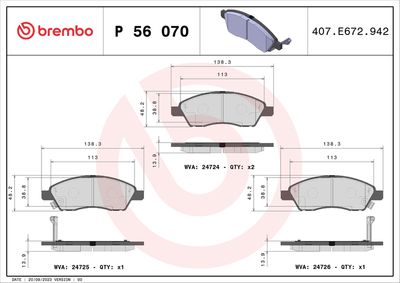 Bremžu uzliku kompl., Disku bremzes BREMBO P 56 070