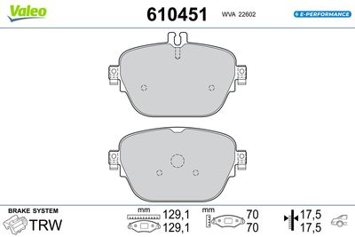 Bremžu uzliku kompl., Disku bremzes VALEO 610451
