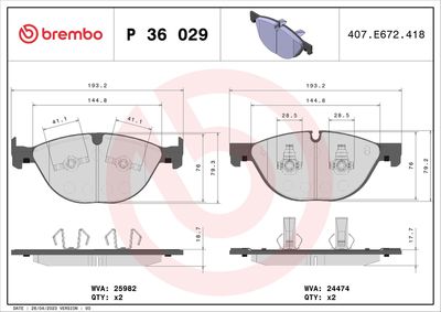Bremžu uzliku kompl., Disku bremzes BREMBO P 36 029