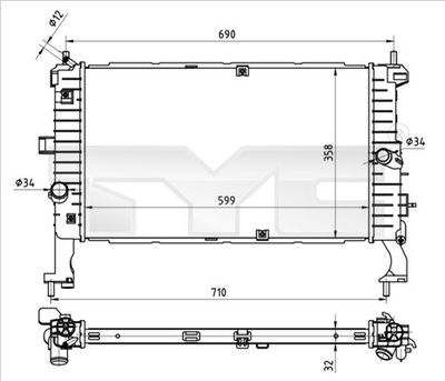 Радиатор, охлаждение двигателя TYC 725-0049