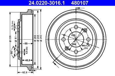 Bremžu trumulis ATE 24.0220-3016.1