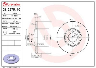 Тормозной диск BREMBO 08.2275.10