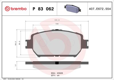 Bremžu uzliku kompl., Disku bremzes BREMBO P 83 062