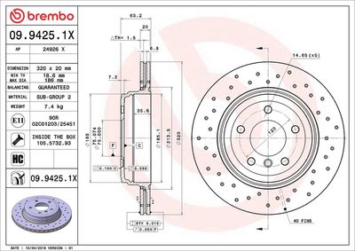 Тормозной диск BREMBO 09.9425.1X
