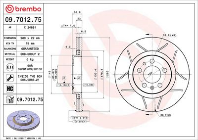 Тормозной диск BREMBO 09.7012.75