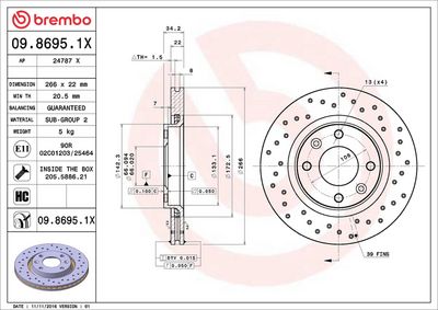 Тормозной диск BREMBO 09.8695.1X