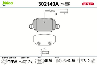 Bremžu uzliku kompl., Disku bremzes VALEO 302140A