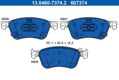 Bremžu uzliku kompl., Disku bremzes ATE 13.0460-7374.2