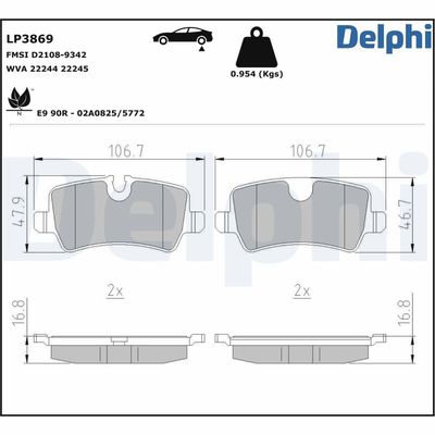 Bremžu uzliku kompl., Disku bremzes DELPHI LP3869
