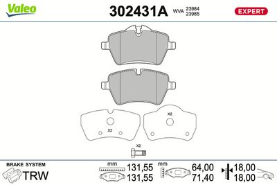 Bremžu uzliku kompl., Disku bremzes VALEO 302431A