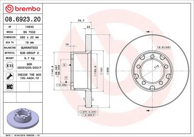 Тормозной диск BREMBO 08.6923.20