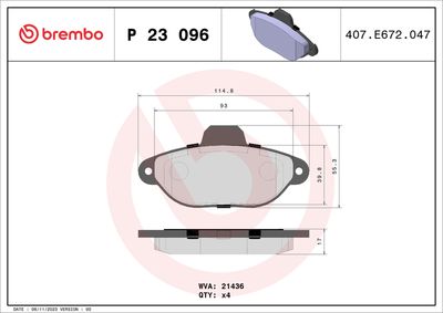 Комплект тормозных колодок, дисковый тормоз BREMBO P 23 096