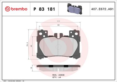Bremžu uzliku kompl., Disku bremzes BREMBO P 83 181