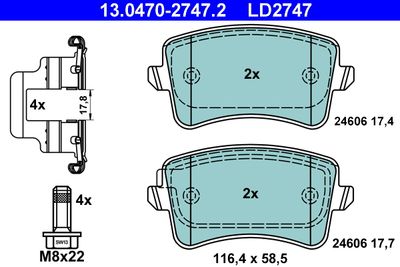 Комплект тормозных колодок, дисковый тормоз ATE 13.0470-2747.2