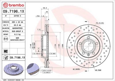 Тормозной диск BREMBO 09.7196.1X