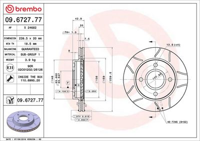 Тормозной диск BREMBO 09.6727.77