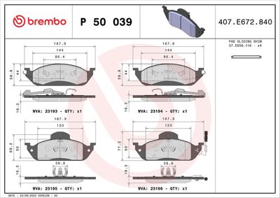 Bremžu uzliku kompl., Disku bremzes BREMBO P 50 039