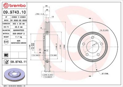 Тормозной диск BREMBO 09.9743.11