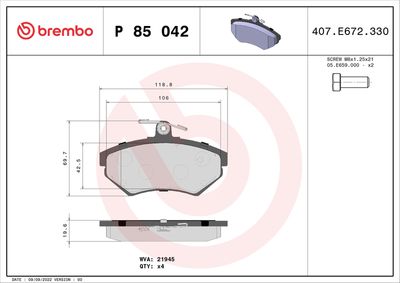 Bremžu uzliku kompl., Disku bremzes BREMBO P 85 042