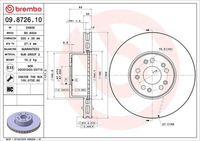 Тормозной диск BREMBO 09.8726.10
