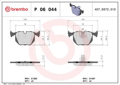 Bremžu uzliku kompl., Disku bremzes BREMBO P 06 044