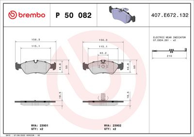 Комплект тормозных колодок, дисковый тормоз BREMBO P 50 082