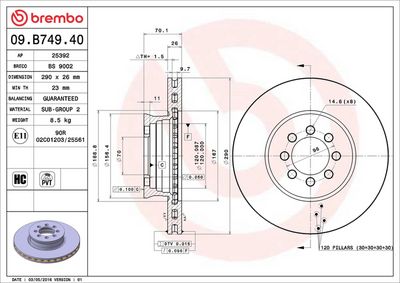 Тормозной диск BREMBO 09.B749.40