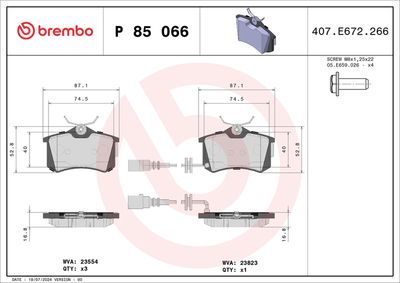 Комплект тормозных колодок, дисковый тормоз BREMBO P 85 066