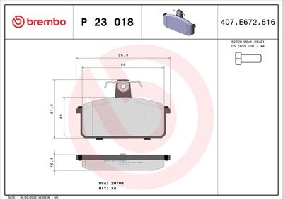 Комплект тормозных колодок, дисковый тормоз BREMBO P 23 018