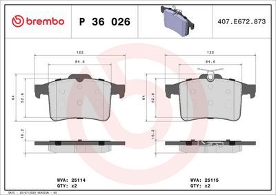 Bremžu uzliku kompl., Disku bremzes BREMBO P 36 026