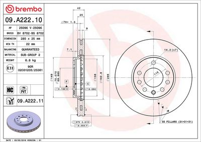 Тормозной диск BREMBO 09.A222.10