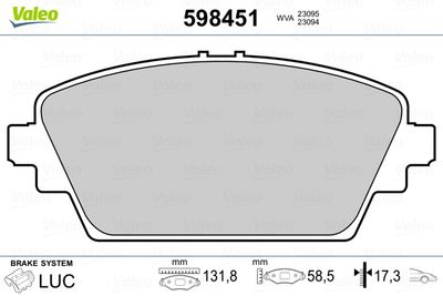 Bremžu uzliku kompl., Disku bremzes VALEO 598451