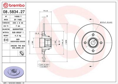 Тормозной диск BREMBO 08.5834.27