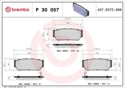 Bremžu uzliku kompl., Disku bremzes BREMBO P 30 057