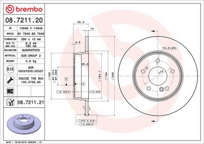 Тормозной диск BREMBO 08.7211.21