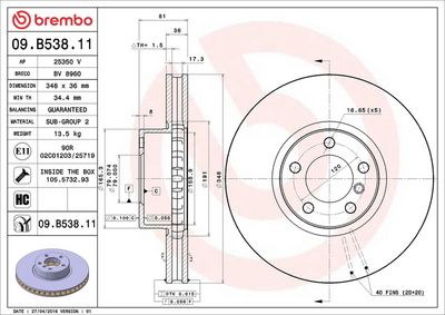 Тормозной диск BREMBO 09.B538.11