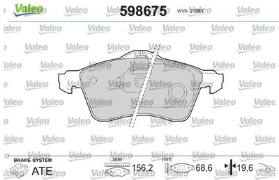 Комплект тормозных колодок, дисковый тормоз VALEO 598675