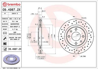 Тормозной диск BREMBO 09.4987.2X