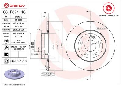 Bremžu diski BREMBO 08.F821.13